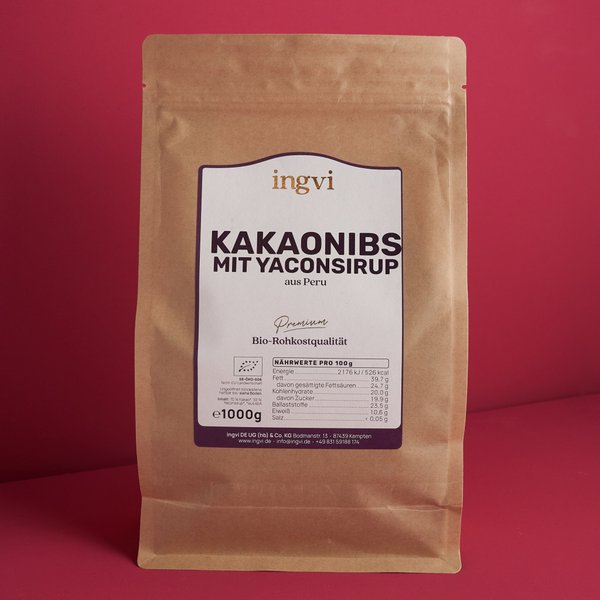 Kakaonibs Criolllo mit Yaconsirup 1kg, Bio und Rohkostqualität